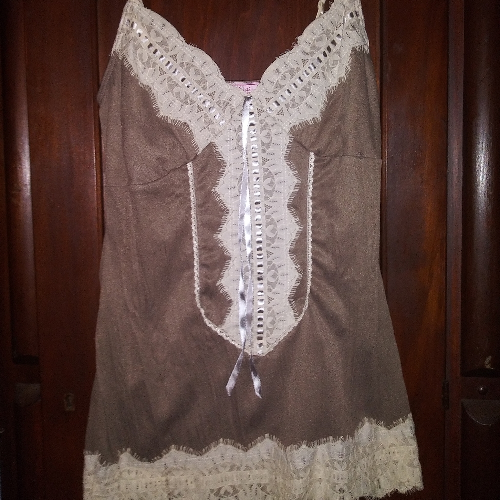 Soft Fabric Taupe Camisole Top w/Lace